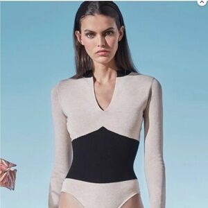 Fleur Du Mal Long Sleeve Bodysuit Cream and Black